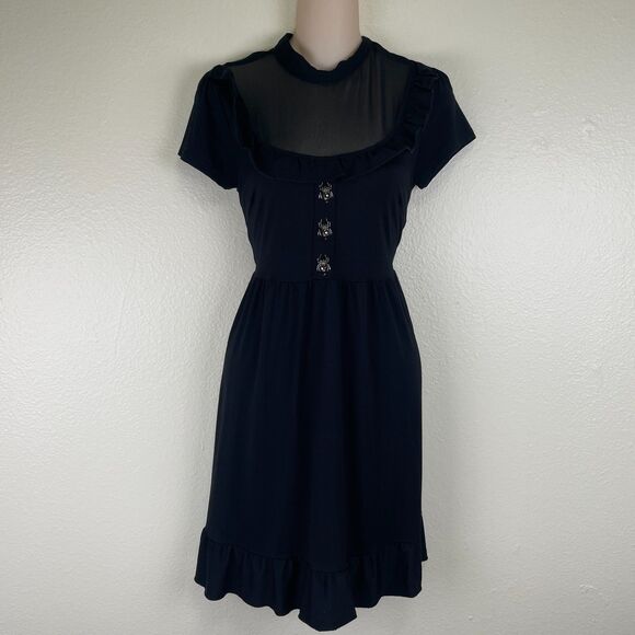 Killstar Dress Womens M Black Goth Witchy Mesh Ruffle Fit & Flare Spider Buttons - Picture 1 of 12